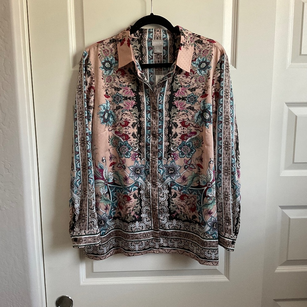 Chico’s Floral Scrolls Printed Button Down Blouse - Size 12/14